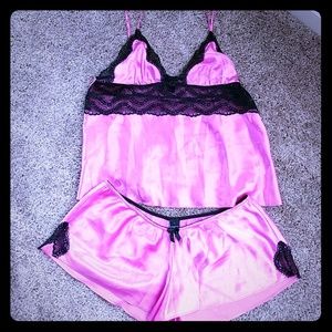 Pink Black Lace Lingerie Set